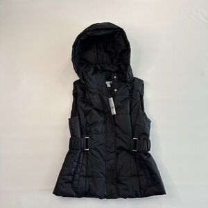 New York & Company Black Hooded Puffer Vest